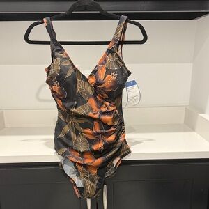 Croft & Barrow One Piece - Black and Orange Floral. Size 10 NWT
